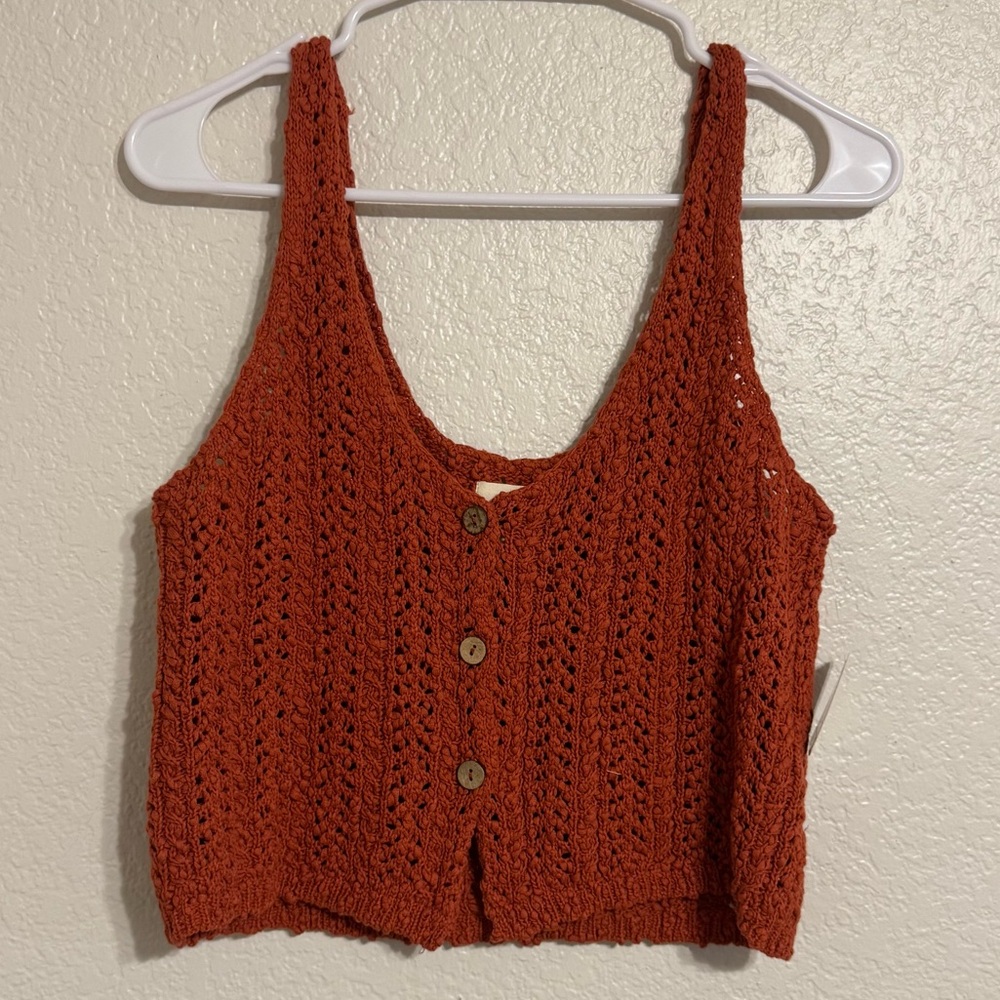 We the free Rust Knit Button-Down Tank Top NWT S